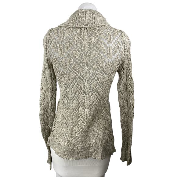 Forever Beige Cable Knit Collared Long Sleeve Button Down Jacket Sweater Top S - Picture 2 of 4